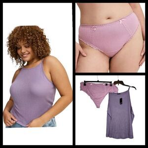 4X 26W Torrid Purple Pointelle High Neck Crop Tank Pink Thong Set Loungewear cot